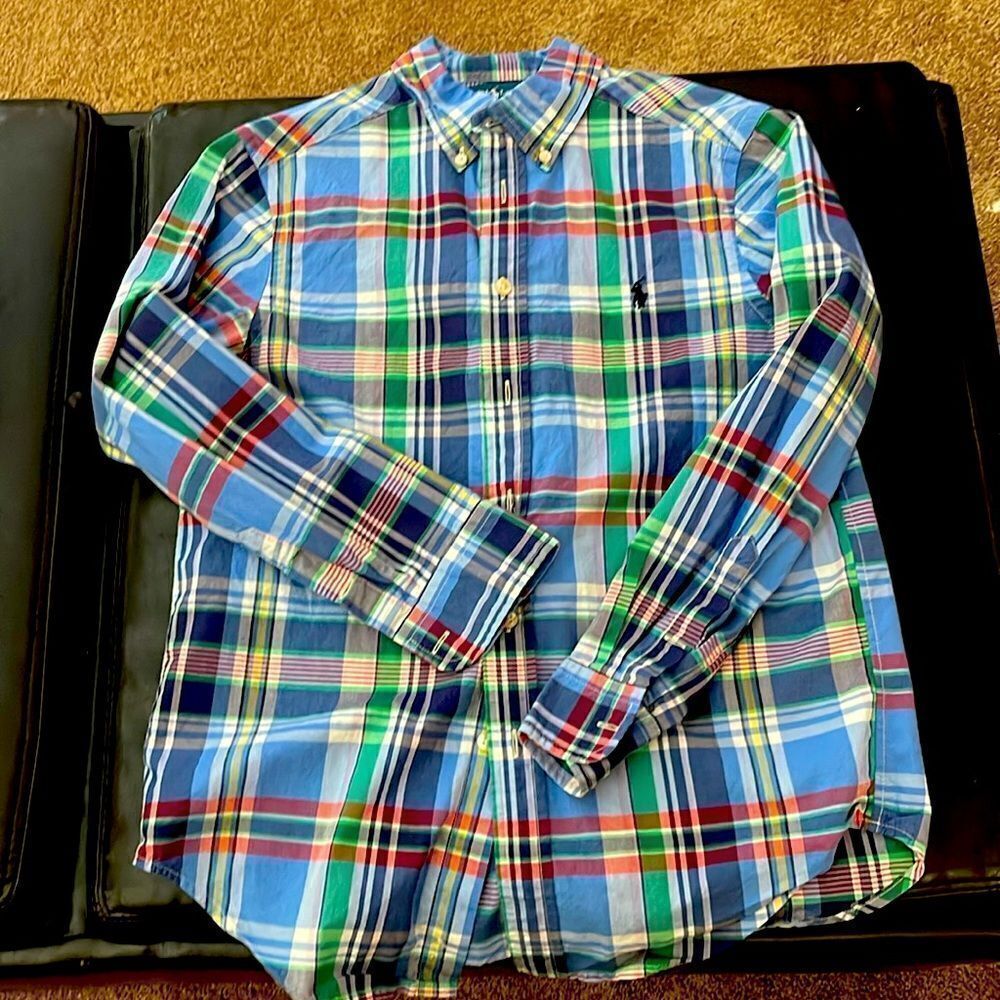 Ralph Lauren Plaid blue green button down Long Sleeve Shirt